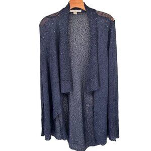 Boston Proper Navy Open-FrontSequin Knit Cardigan size XL Womens Sweater